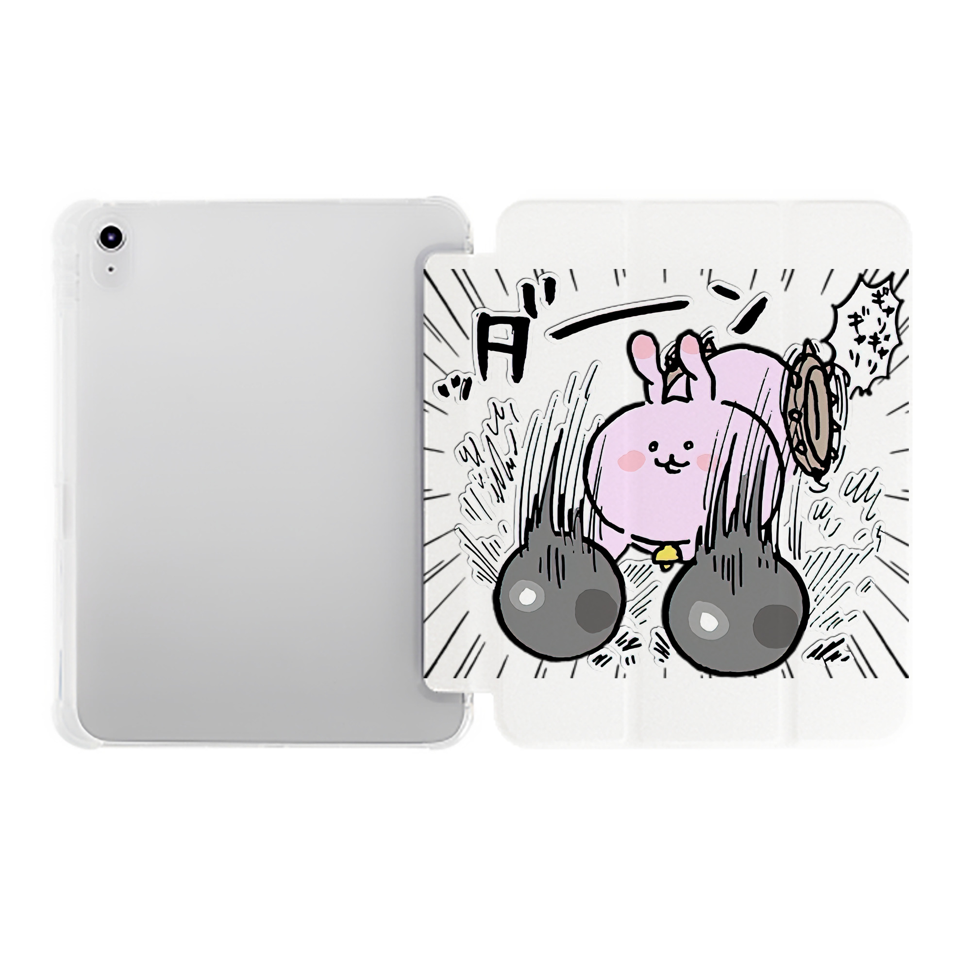 （画像用） ちいかわ うさぎ Chii-kawa usagi IPad ケース ペン収納付き 三つ折りスタンド PUレザー×シリコン 対応機種9.5/10.5/10.9インチ